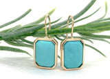 14k Yellow Gold Genuine Kingman Turquoise Rectangular Drop Earrings (#J7322)