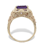 10k Yellow Gold 4.38 Carat Genuine Natural Amethyst Filigree Ring 7.75 (#J7444)
