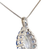 14k White Gold 2.34 Carat Blue Flash Moonstone and Cylon Sapphire Pendant #J7387