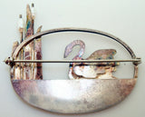 Sterling Handwrought Brooch with Swan and Pearls (#J2979)