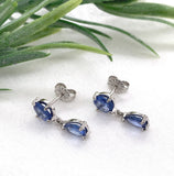 Platinum 2.41 Carat TW Round and Pear Shaped Genuine Sapphire Earrings (#J7541)