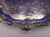 English Silverplate Salver Tray w/ Lion Crest Round Footed Floral 12" (#9202)