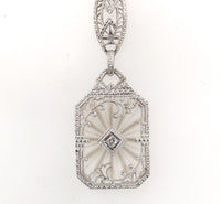 10k Gold Filigree Genuine Natural Rock Crystal Diamond Pendant Orig Chain #J6262