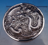 Chinese 90% Silver Box Round w/Dragon Cherry Blossoms Trophy Inscription (#8084)