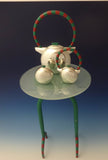 Charles Crowley Sterling Silver Coffee Set with Enamel & Stand Modern Art #0202