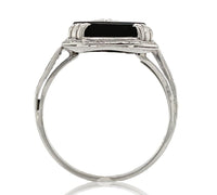 14k White Gold Filigree Genuine Natural Black Onyx and Diamond Ring (#J6612)