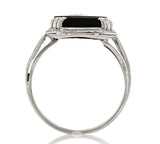 14k White Gold Filigree Genuine Natural Black Onyx and Diamond Ring (#J6612)