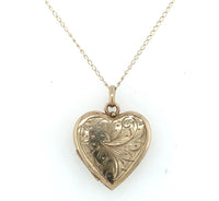 9k Yellow Gold Heart Shaped Locket with Engraved Flowers (#J6431)