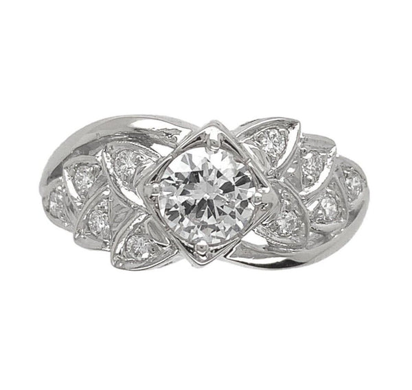 14k White Gold Vintage .50ct Genuine Diamond Engagement Ring w/GIA Report #J6748