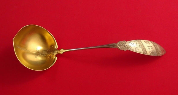 Vanderslice Coin Silver Soup Ladle Gold Washed Bright Cut 12 3/4"