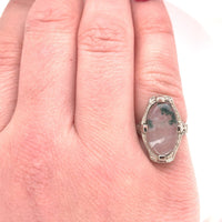 14k White Gold Moss Genuine Natural Agate Filigree Ring Jewelry (#J5748)