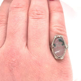 14k White Gold Moss Genuine Natural Agate Filigree Ring Jewelry (#J5748)