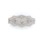10k White Gold Genuine Natural Rock Crystal Quartz Diamond Filigree Pin (#J5597)
