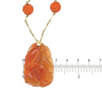 14k Yellow Gold Chinese Export Carved Art Deco Genuine Carnelian Pendant #J7097