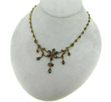 Genuine Natural Bohemian Garnet Necklace with Floral Drops (#J4816)