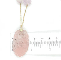 14k Yellow Gold Art Deco Carved Genuine Natural Rose Quartz Necklace (#J7180)