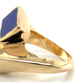 18k Yellow Gold Heavy Modern Genuine Natural Lapis Bypass Ring Size 6.25 #J7308