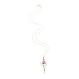10k Gold Diamond Lavaliere Pendant w/Enamel Leaves Pearl Drop 14k Chain (#J6972)