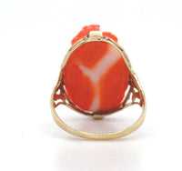 10k Yellow Gold Victorian Genuine Natural Coral Cameo Ring Size 6.5 (#J6299)