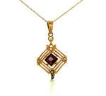 10k Yellow Gold Lavaliere Pendant with Purple Stone Seed Pearl (#J4787)
