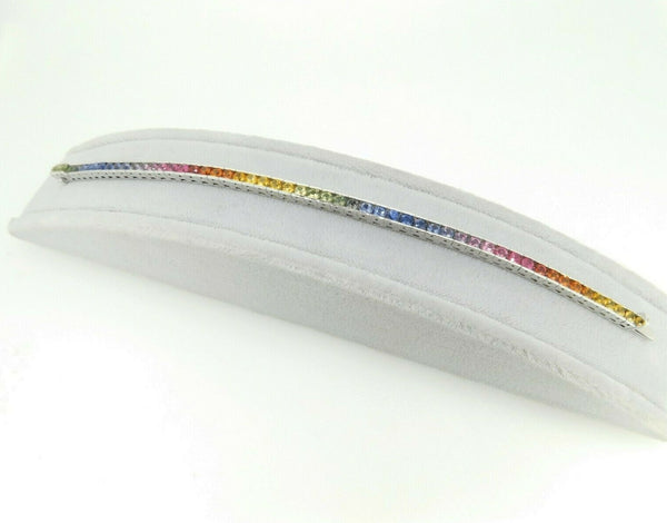 14k White Gold 8.70 Carat Genuine Natural Rainbow Sapphire Bracelet (#J4440)