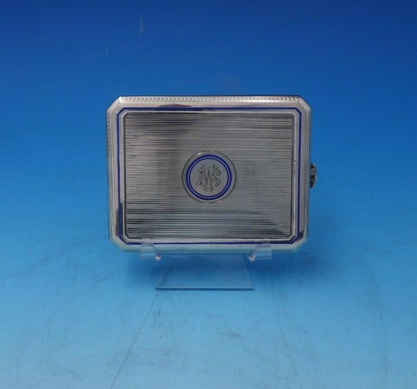 Austrian .750 Silver Card Case Engine Turned with Blue and White Enamel (#2796)