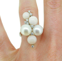 18k White Gold Italian Coral Pearl Diamond Ring (#J4699)