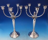 Georg Jensen Sterling Silver Candelabra Pair 5-Light All Sterling 120ozt (#7462)