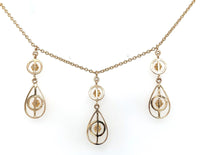 10k Gold Victorian Three Drop Genuine Natural Diamond Lavaliere Necklace #J6164