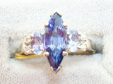 10k Gold Marquise 1.68ct Genuine Natural Tanzanite Ring with Diamonds (#J2643)