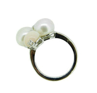 18k White Gold Italian Coral Pearl Diamond Ring (#J4699)