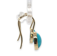 14k Yellow Gold 2.73ct TW Genuine Kingman Turquoise Wire Hook Earrings (#J7121)