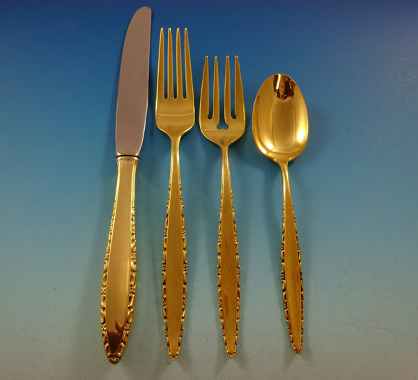 Lace Point Gold by Lunt Sterling Silver Flatware Set For 12 Service 48 Pieces