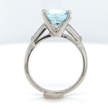 Platinum 2.51 Carat Cushion Cut Aquamarine Ring with Diamond Baguettes (#J6545)