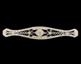 14k FIligree Diamond Bar Pin w/Platinum Synthetic Lab-Created Sapphires (#J6956)