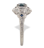 Art Deco Platinum 1.04 Carat Genuine Sapphire and Diamond Filigree Ring (#J7179)