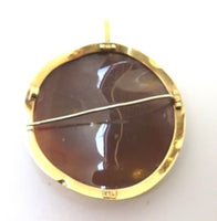 14k Yellow Gold Floral Genuine Natural Shell Cameo Pin Pendant (#J643)