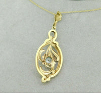 Retro 10K Yellow Gold Lavaliere Pendant with Rose Gold Flower (#J4329)