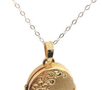 14k Gold Oval Locket with Engraved Flowers and Scrollwork with Chain (#J6674)