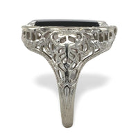 10k White Gold Filigree Genuine Natural Black Onyx Ring Size 5.25 (#J7264)