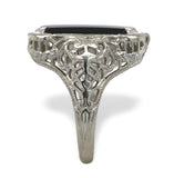 10k White Gold Filigree Genuine Natural Black Onyx Ring Size 5.25 (#J7264)