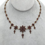Genuine Natural Bohemian Garnet Necklace w/Five Rosettes w/Drops 16.75" (#J5434)