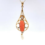 10k Yellow Gold Coral Cameo Lavaliere Pendant (#J5461)