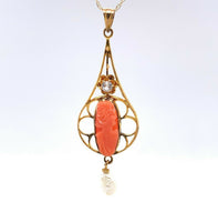 10k Yellow Gold Coral Cameo Lavaliere Pendant (#J5461)
