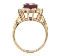 14k Yellow Gold 3.75 Carat Genuine Natural Garnet Ring w/ Diamond Halo (#J6765)