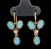 14k Yellow Gold Genuine Natural Opal Diamond Drop Earrings w/Lively Color #J7297