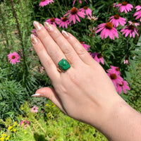 10k Gold Men's Warrior Genuine Cameo Carved Green Stone Ring Size 12 (#J6898)