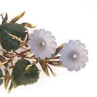 18k Yellow Gold Large Carved Chalcedony Flower and Jade Leaf Pin (#J6235)