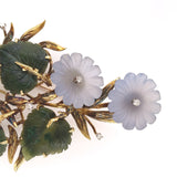 18k Yellow Gold Large Carved Chalcedony Flower and Jade Leaf Pin (#J6235)