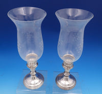 Woodward and Lothrop Sterling Glass Hurricane Lamp Candlestick Pair #47 #8072